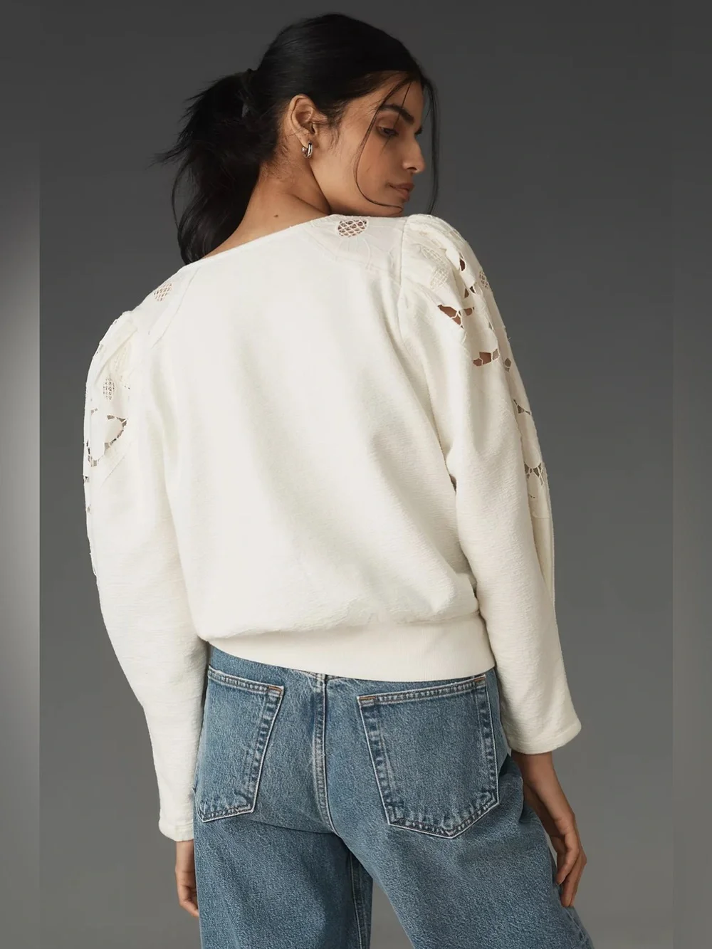 By Anthropologie Lace Cutwork Mutton-Sleeve Top Size 3XL